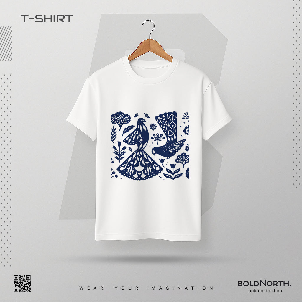 Blue Doves – Folk Art T Shirt