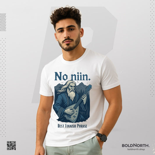 No Niin T-paita – valkoinen T-paita, regular fit, laadukas kampapuuvilla – Bold North
